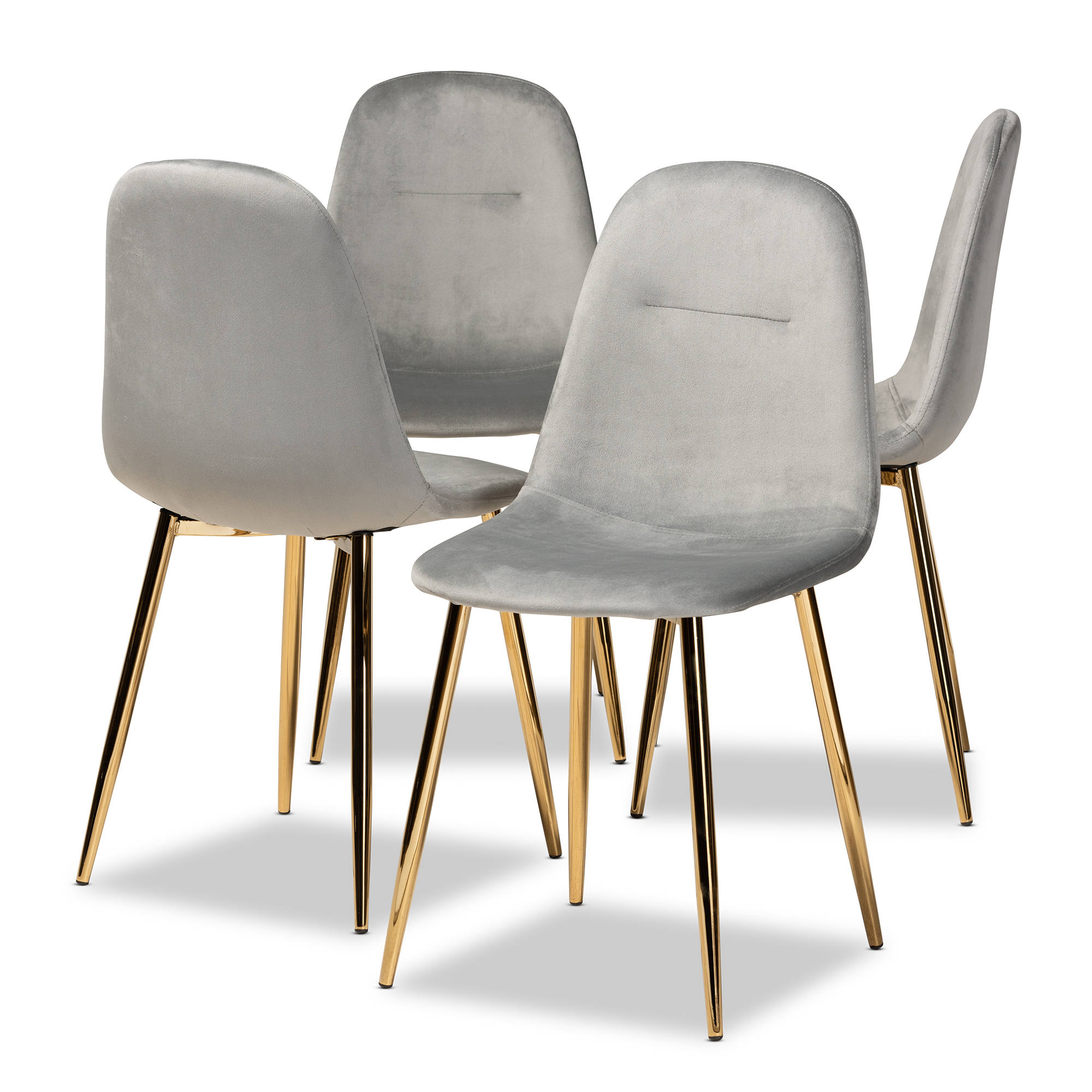 Baxton Studio Elyse Glam and Luxe Grey Velvet Fabric Upholstered Gold Finished 4-Piece Metal Dining Chair Set